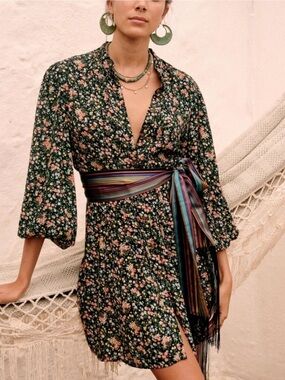 🌸 Sézane Sobral Short Dress in Garden Marine Print — NWT size 34